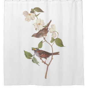 White Throated Sparrow Audubon Birds with Flowers Shower Curtain