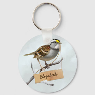 White throated sparrow Custom Name Key Ring