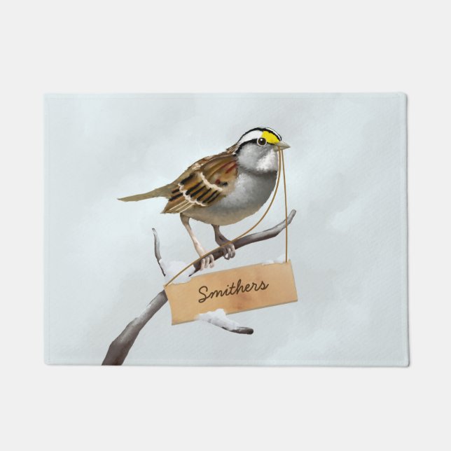 White throated sparrow customise family name doormat (Front)