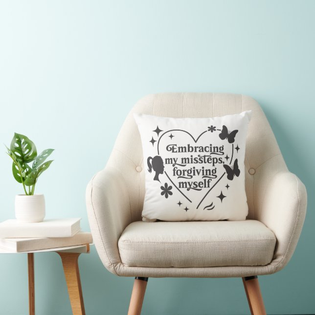 White Throw Pillow Self-Compassion Artwork Cushion (Chair)