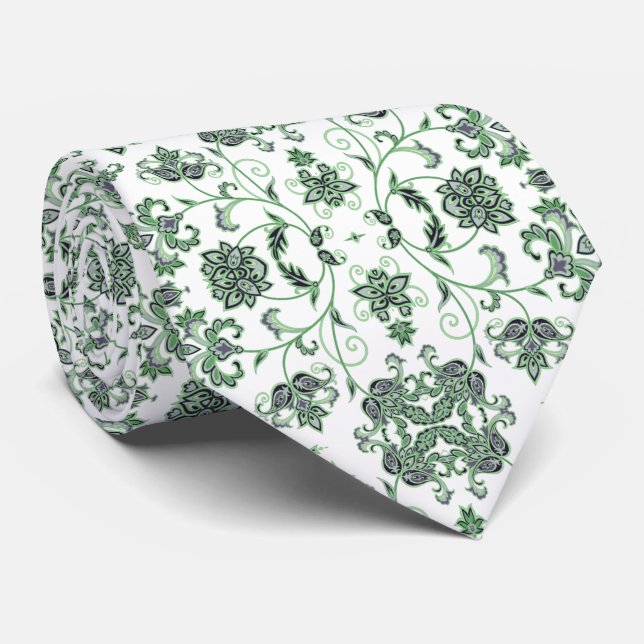 White tie with green décor (Rolled)