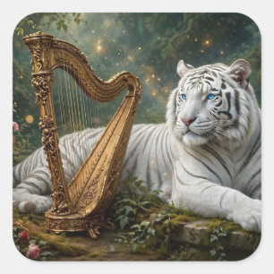 White Tiger and Golden Harp Square Sticker