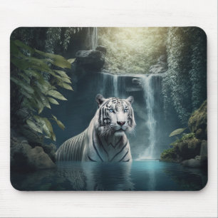 "White Tiger and Waterfalls" Mouse Pad