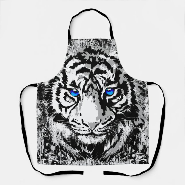White Tiger Apron | Black White Tiger Face (Front)