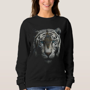 White Tiger Artwork Animal Motif Tiger Sweatshirt