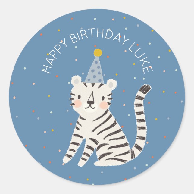 White Tiger Birthday Classic Round Sticker (Front)