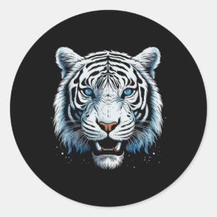 White Tiger Blue Eyes Wild Cat Animal Classic Round Sticker