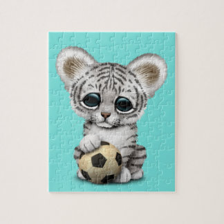 White Tiger Cub With Football Soccer Ball Jigsaw Puzzle