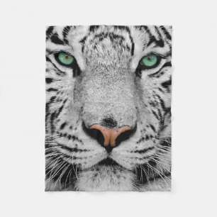 WHITE TIGER FACE CLOSE-UP FLEECE BLANKET