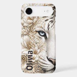 White Tiger Floral Art with Blue Eyes
