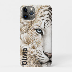 White Tiger Floral Art with Blue Eyes Case-Mate iPhone Case