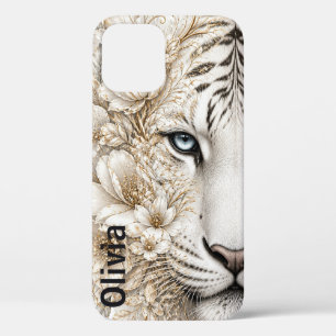 White Tiger Floral Art with Blue Eyes iPhone 12 Pro Case
