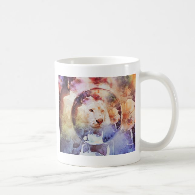 White Tiger Floral Bubble Grunge Coffee Mug (Right)