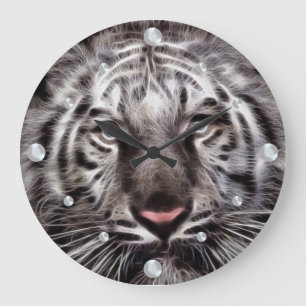 White Tiger Fractal  Wall Clock