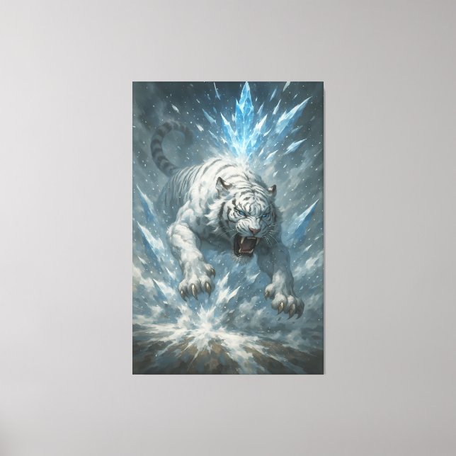 White Tiger – Frost King Ice Burst Descent – ManJi Canvas Print (Front)