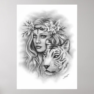 White Tiger Girl Spiritual Poster
