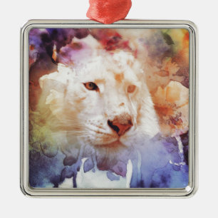 White Tiger Grunge Metal Tree Decoration