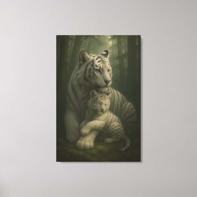 White Tiger – Guardian of Light – ManJiangHong Art Canvas Print (Front)