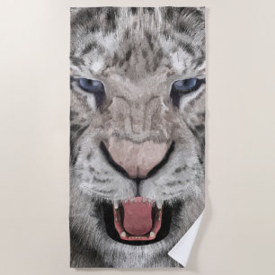 White Tiger Head Wildlife Aesthetic Beach Towel
