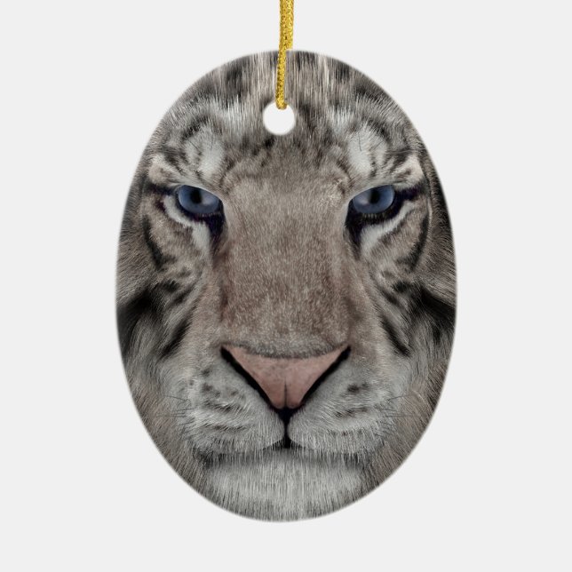 White Tiger Head Wildlife Aesthetic Ceramic Tree Decoration (Front)