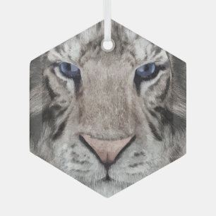 White Tiger Head Wildlife Aesthetic Glass Tree Decoration