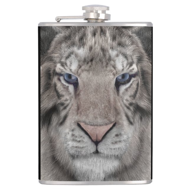 White Tiger Head Wildlife Aesthetic Hip Flask (Front)