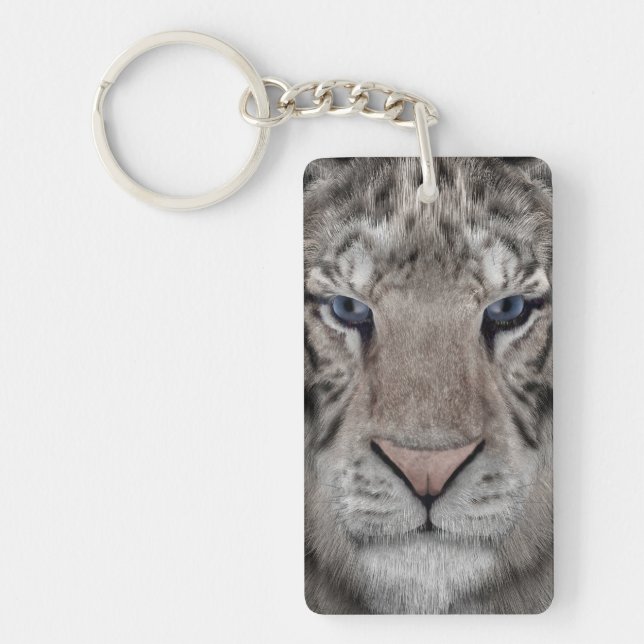 White Tiger Head Wildlife Aesthetic Key Ring (Front)