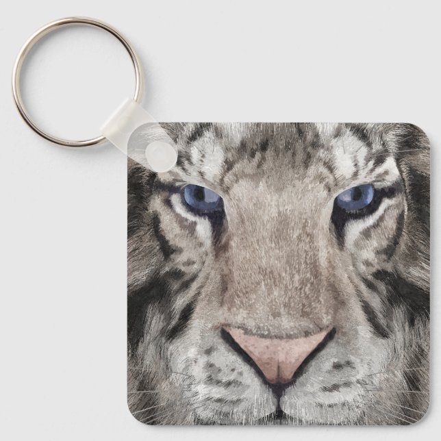 White Tiger Head Wildlife Aesthetic Key Ring (Front)
