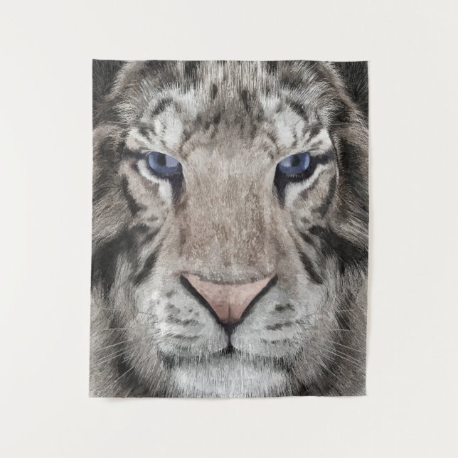 White Tiger Head Wildlife Aesthetic Tapestry (Front)