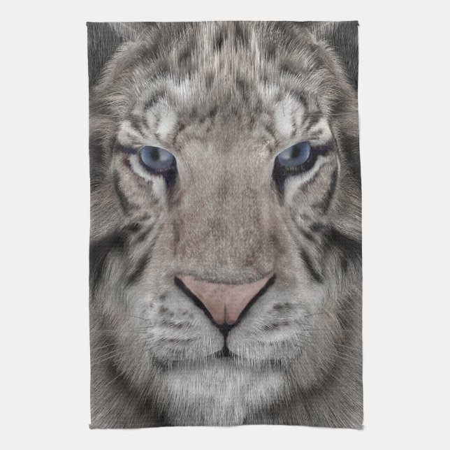 White Tiger Head Wildlife Aesthetic Tea Towel (Vertical)