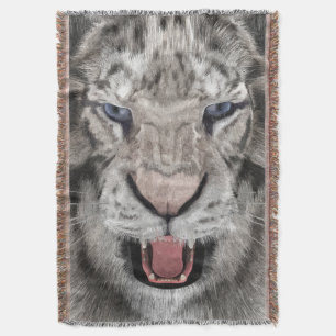 White Tiger Head Wildlife Aesthetic Throw Blanket