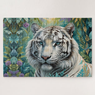 White Tiger in a Blue Green Jungle Jigsaw Puzzle