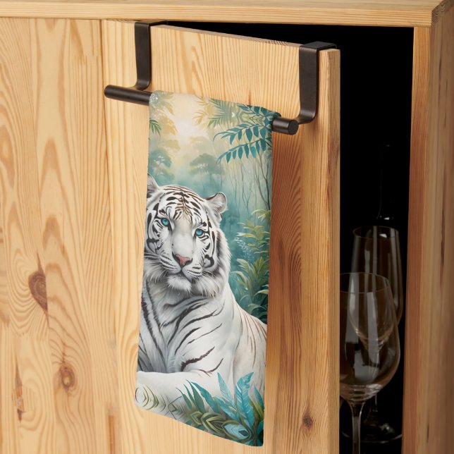 White Tiger in a Blue Green Jungle Tea Towel (Thirds Fold)