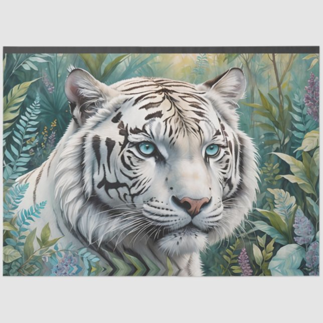 White Tiger in a Blue Green Jungle Tissue Paper (Front)