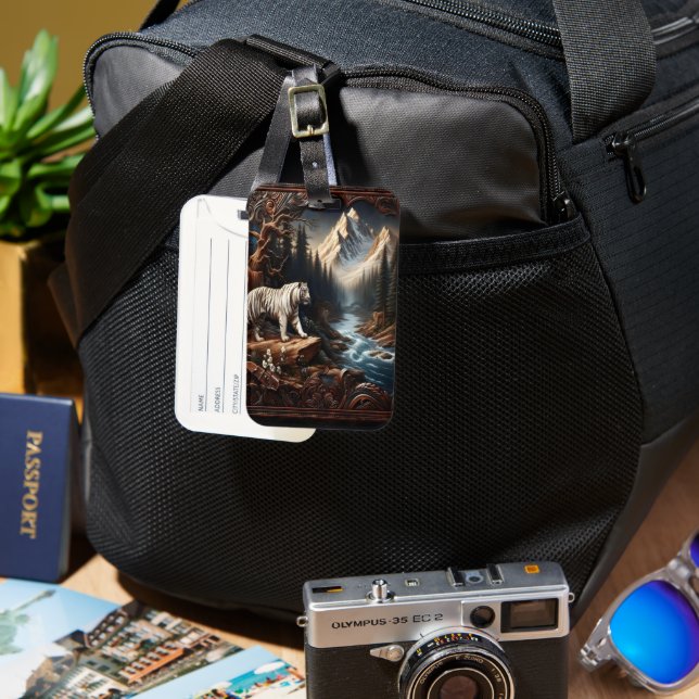 White Tiger In A Mountainous Landscape Luggage Tag (Front & Back)