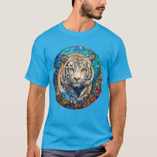 White Tiger in a Vibrant Circular Design T-Shirt