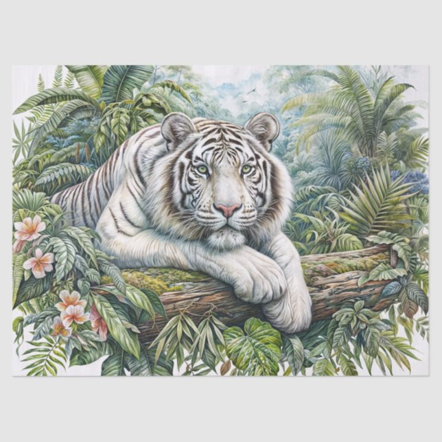 White Tiger In Lush Jungle  Tissue Paper (Front)