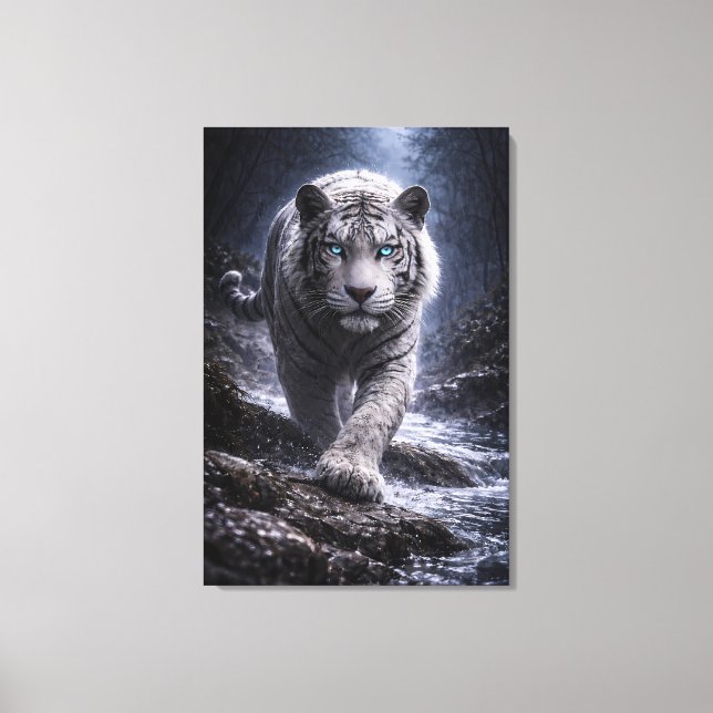 White Tiger in Motion – ManJiangHong Art Series Canvas Print (Front)