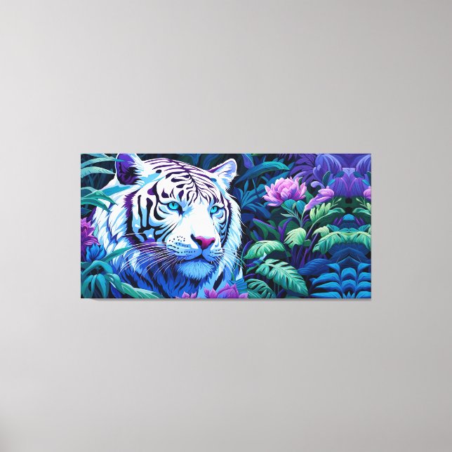 White Tiger in purple flowers  Canvas Print (Front)
