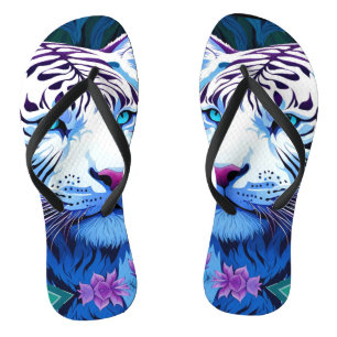 White Tiger in purple flowers Jandals
