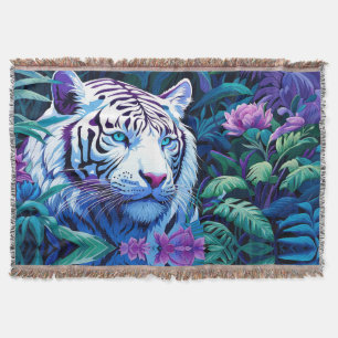 White Tiger in purple flowers  Throw Blanket