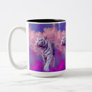 White Tiger in Violet Dreams Two-Tone Coffee Mug
