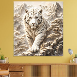 White Tiger Ink Painting Majestic White Tiger Ar Canvas Print