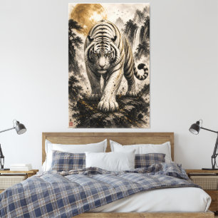 White Tiger Ink Wash Wall Art Asian Zen Wildlife C