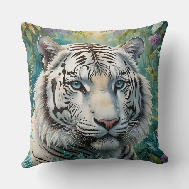 White Tiger Jungle Flora Cushion (Back)