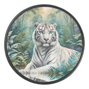 White Tiger Jungle Flora Hockey Puck