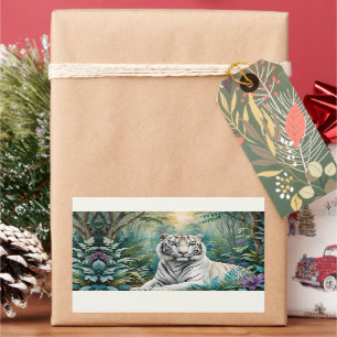 White Tiger Jungle Flora Rectangular Sticker