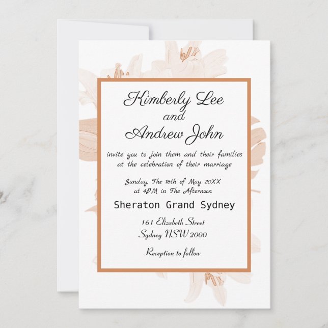 White Tiger Lilies Orange Blush Wedding Invitation (Front)