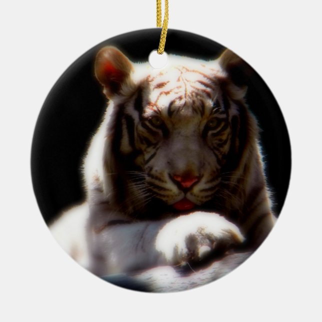 White Tiger Mirage Ceramic Tree Decoration (Front)