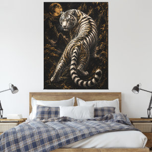 White Tiger Moonlight Canvas Wall Art Mystical N